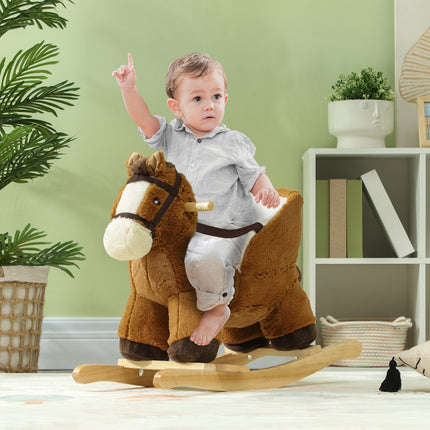 Plush Toddler Rocking Horse with Realistic Sounds – Safe Wooden Ride-On Toy with Safety Belt for Ages 18-36 Months
