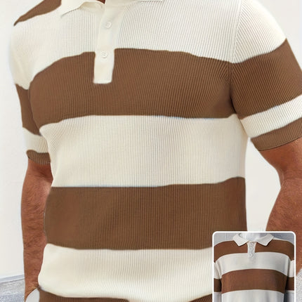 Men's Slim Fit Color-Block Knit Polo – Breathable Short Sleeve Lapel Sweater for Smart Casual Summer Wear