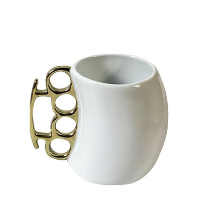 Gold Knuckle Handle Coffee Mug – Black & White Ceramic Novelty Cup – Unique Christmas & Birthday Gift for Men, Dad, or Boss – 12oz Tough Guy Mug