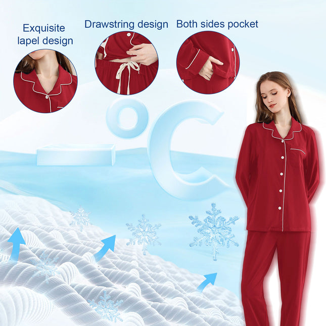 Rongtai Women's 100% Cotton Pajama Set – Classic Plaid Long Sleeve Button-Down Sleepwear – 2-Piece Comfy Winter PJs (S-XXL)