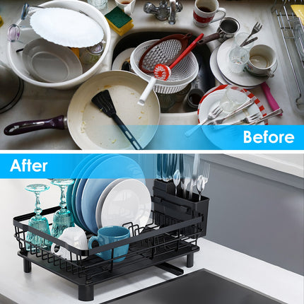 Compact Dish Drying Rack with Integrated Drainboard – Modern Kitchen Tableware Organizer & Utensil Hold