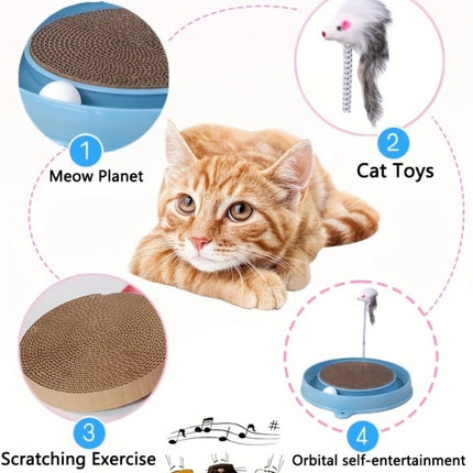 3-in-1 Interactive Cat Scratching Board – Multi-Functional Scraper Mat with Ball Track & Spring Toy – Furniture Protector & Boredom Relief for Cats