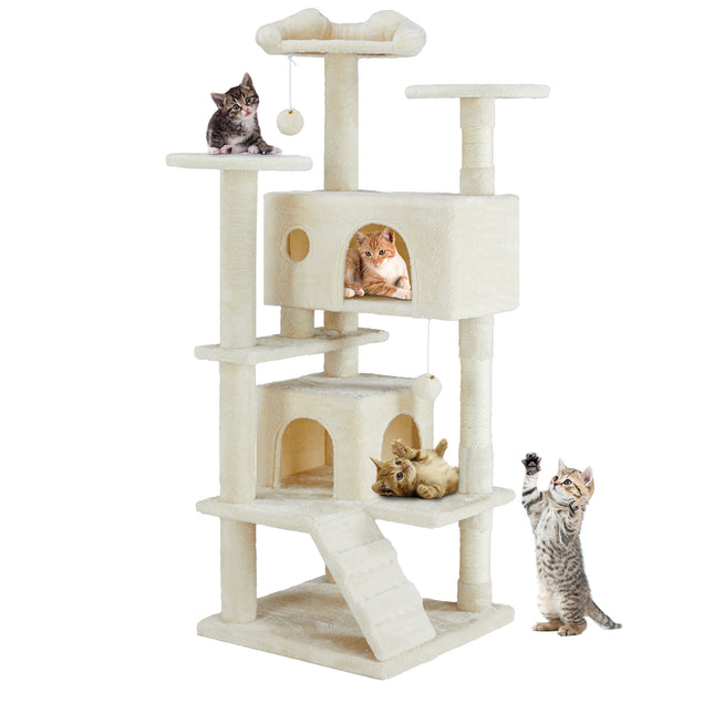 AuraModern™ Multi-Functional Cat Tree House – Luxury Wooden Cat Climbing Tower with Integrated Condo, Scratching Posts & Interactive Toys