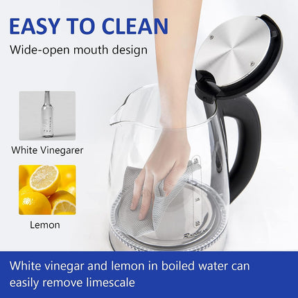 ProSafety™ Electric Water Kettle – 1.8L High-Capacity Glass Boiler – Cordless Base with 360° Swivel – BPA-Free Fast Heating Kettle