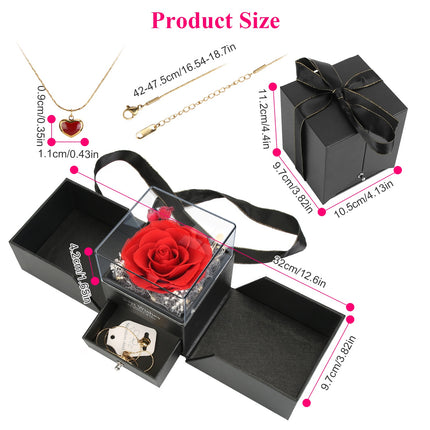 Preserved Real Red Rose with Heart Necklace – Eternal Flower Jewelry Box – Romantic Gift for Wife, Girlfriend, Mom on Anniversary & Valentine’s Day