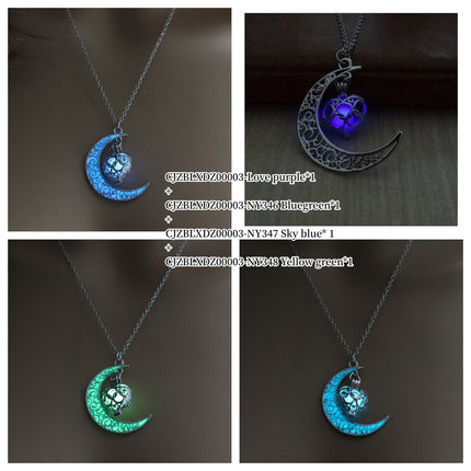 Glow in the Dark Pendant Necklace – Luminous Stone Jewelry with Silver Plated Chain – Magical Glowing Necklaces for Festivals & Parties