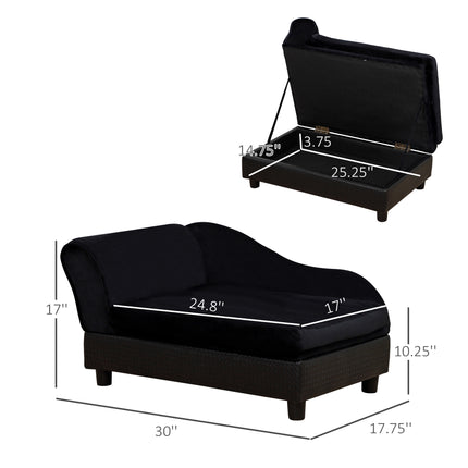 Luxury Black Pet Sofa Bed with Hidden Storage – Modern Faux Leather Dog & Cat Couch – Elevated Designer Pet Furniture for Small Breeds