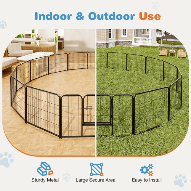 Heavy Duty Metal Dog Playpen – Indoor/Outdoor Pet Exercise Fence with Door – Modular Foldable Puppy Pen for Small, Medium & Large Dogs
