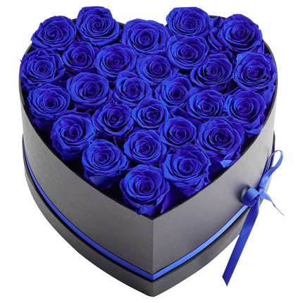 Forever Flowers Heart Box – 27 Real Preserved Royal Blue Roses – Eternal Immortal Bouquet – Luxury Anniversary & Valentine’s Day Gift for Wife