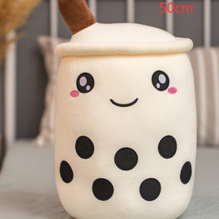 Cute Fruit Boba Tea Plush Pillow – Soft Strawberry Milk Tea Stuffed Toy – Kawaii Bubble Tea Cup Cushion for Kids & Teens (Pink/Brown)