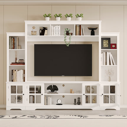 100" Modern Wall Unit TV Stand with Bookshelves – Media Entertainment Center for TVs up to 65" – Entertainment Center with Glass Doors & Open Shelving