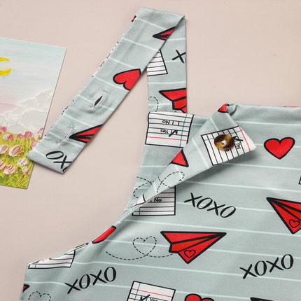 Baby Heart & Paper Plane Print Overalls – Adjustable Strap Cotton Romper – Unisex Spring & Fall Jumpsuit