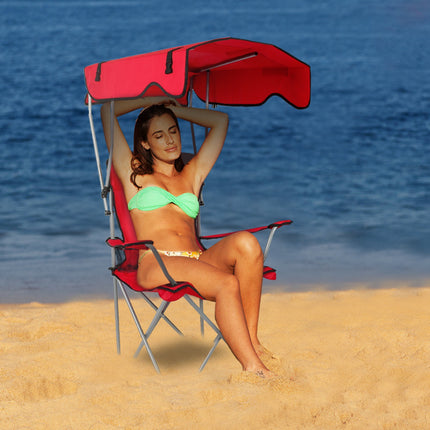Heavy-Duty Camping Chair with Adjustable Canopy – 330lbs Capacity Folding Chair – Sunshade & Rain Shelter Portable Chair for Beach, Fishing & Sports