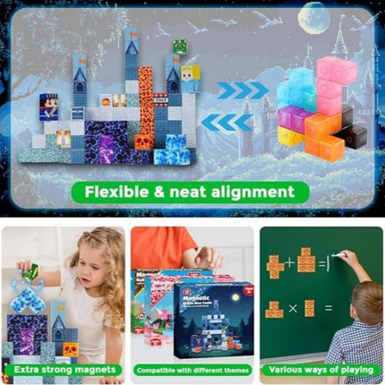 100-Piece Magnetic Building Blocks Set – Sapphire Blue Castle Theme – 3D Magnetic Tiles for Toddlers & Kids – Educational STEM Construction Toy