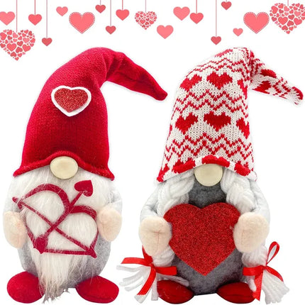 2Pcs Valentines Day Lighted Gnomes – Red Cupid Swedish Tomte Plush – LED Glowing Scandinavian Elf Decorations for Home, Table & Tiered Tray