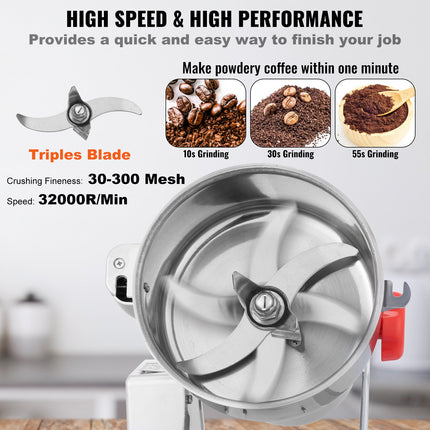 2500W High-Speed Electric Spice Grinder – 2000g Capacity Commercial Flour Mill – Heavy Duty Herb & Grain Pulverizer