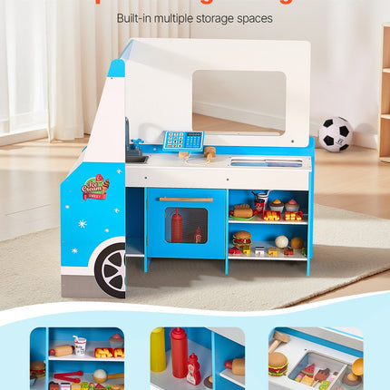 Wooden Ice Cream Truck Playset – Traditional Pretend Play Stand for Kids – Includes Magnetic Scoops & Cones – Educational Gift for Ages 3-7
