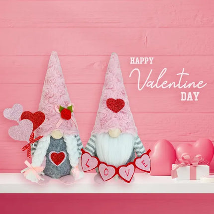 Valentine's Day Gnomes Decorations – Pink Plush Scandinavian Tomte Elf – Heart-Themed Tiered Tray Decor for Home – Romantic Gifts for Her