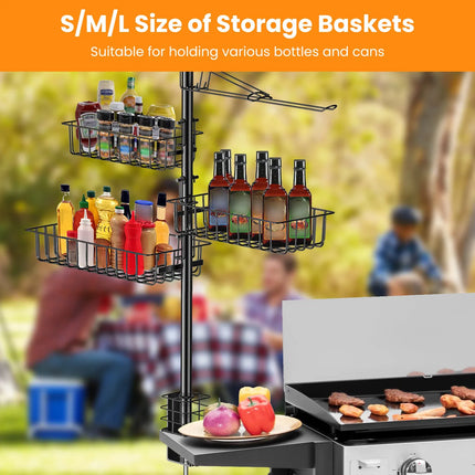 ProGrill™ Multi-Functional Griddle Caddy – All-in-One Standing BBQ Rack with Hooks & Storage Baskets