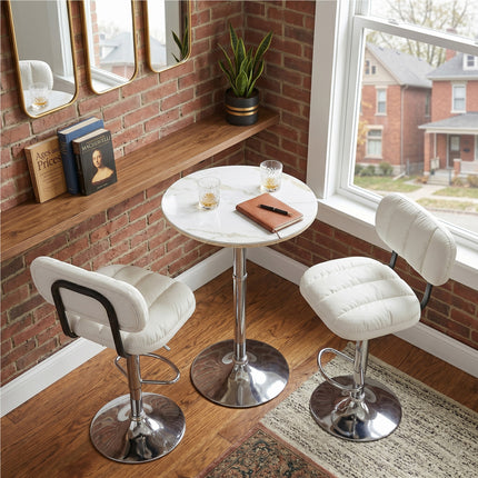 Adjustable Faux Leather Bar Stools with Chrome Base – Swivel Counter Height Chairs for Kitchen Island & Home Bar