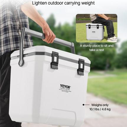 38 QT Insulated Hard Cooler – 54-Can Capacity Ice Chest – Portable Outdoor Cooler with Cup Holders & Ergonomic Handle – Blue/White